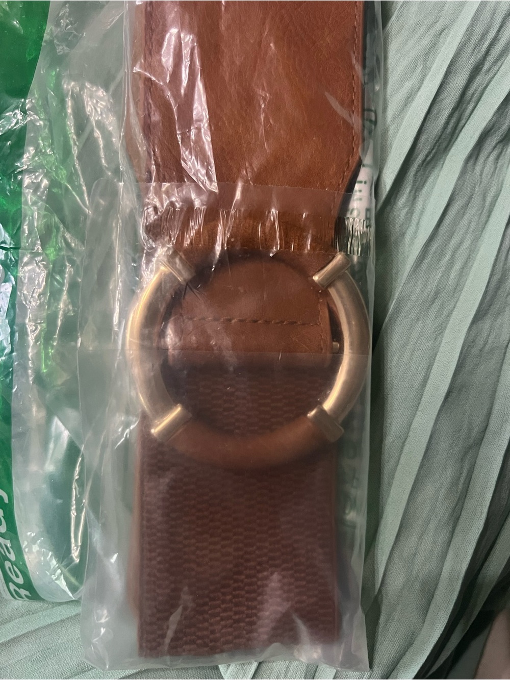 Brown Men's Elastic Waist Belt with Round Metal Buckle